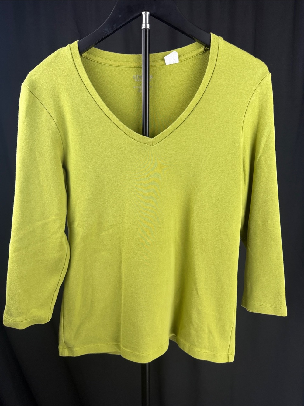 Chico’s Lime Green Cotton Stretch V-Neck 3/4 Sleeve Top Size 0